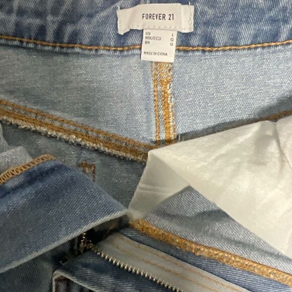 Forever 21 Skirt Blue Jean 5 Pockets Distressed Denim Button Zip Front Large - Picture 5 of 8